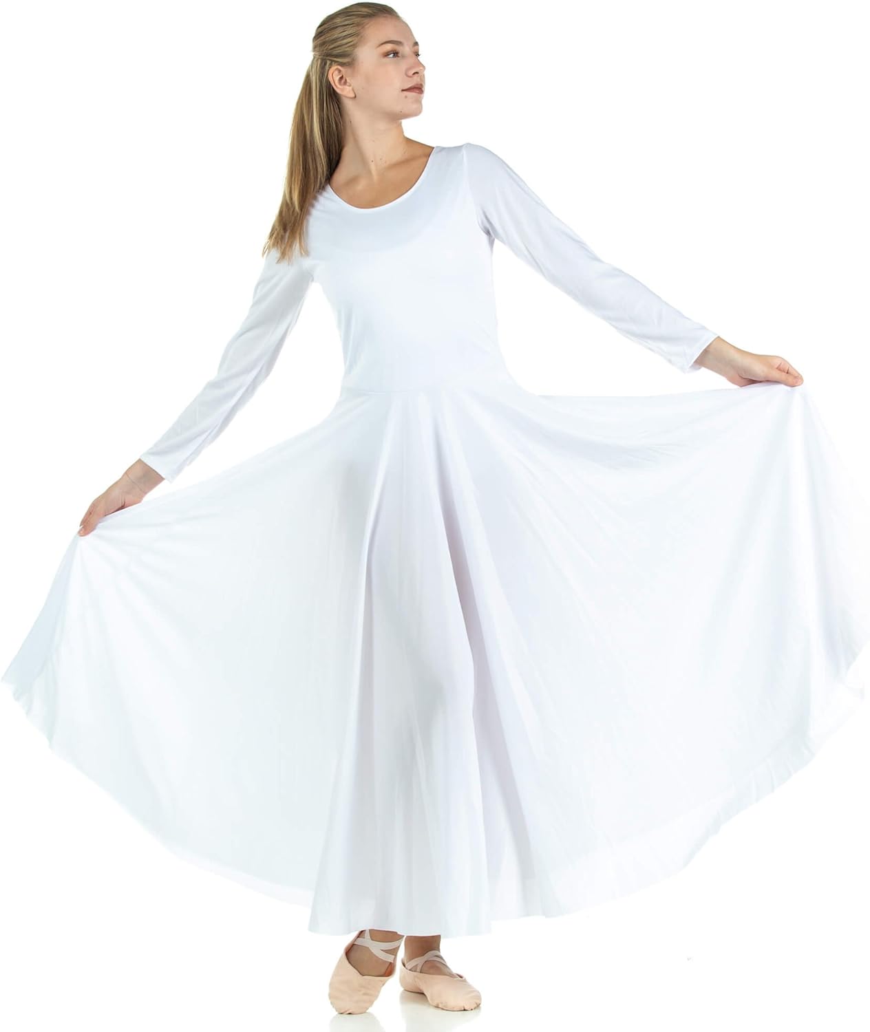 Danzcue Womens Praise Loose Fit Full Length Long Sleeve Dance Dress: Clothing