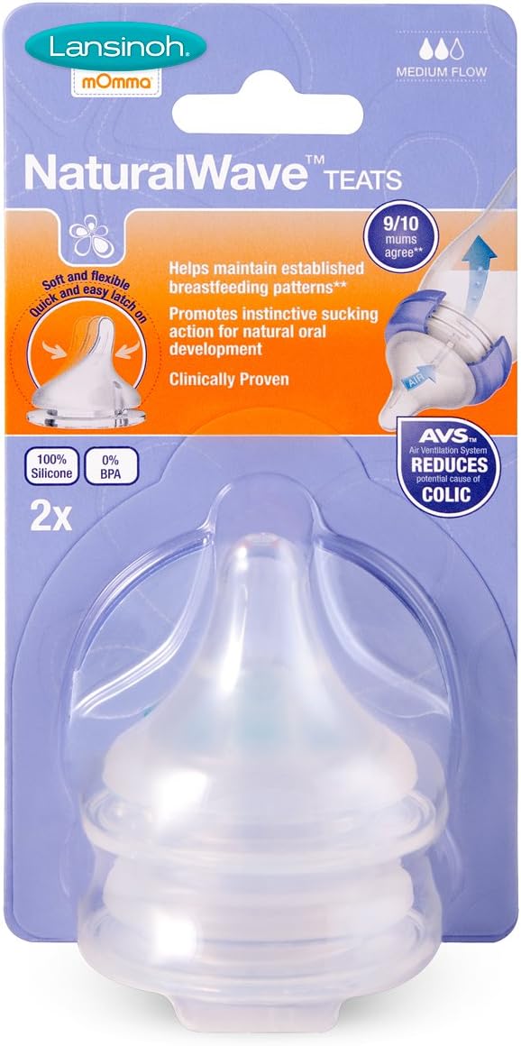 Lansinoh NaturalWave Baby Bottle Teats, Medium Flow, Anti-Colic Air Vent, BPA & BPS-Free - Image 3