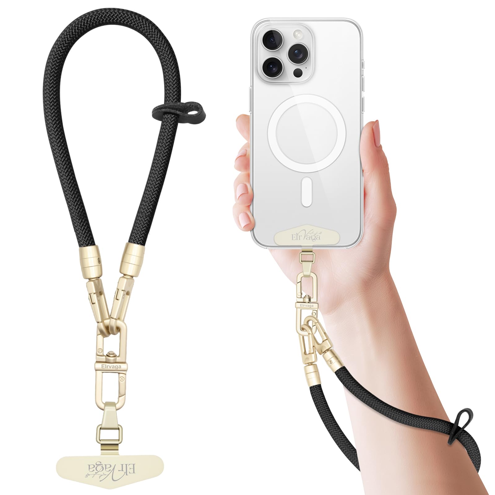 Elrvaga Universal Cell Phone Lanyard Wrist Strap,Phone Bracelet Strap,Phone Charms Strap (Black)