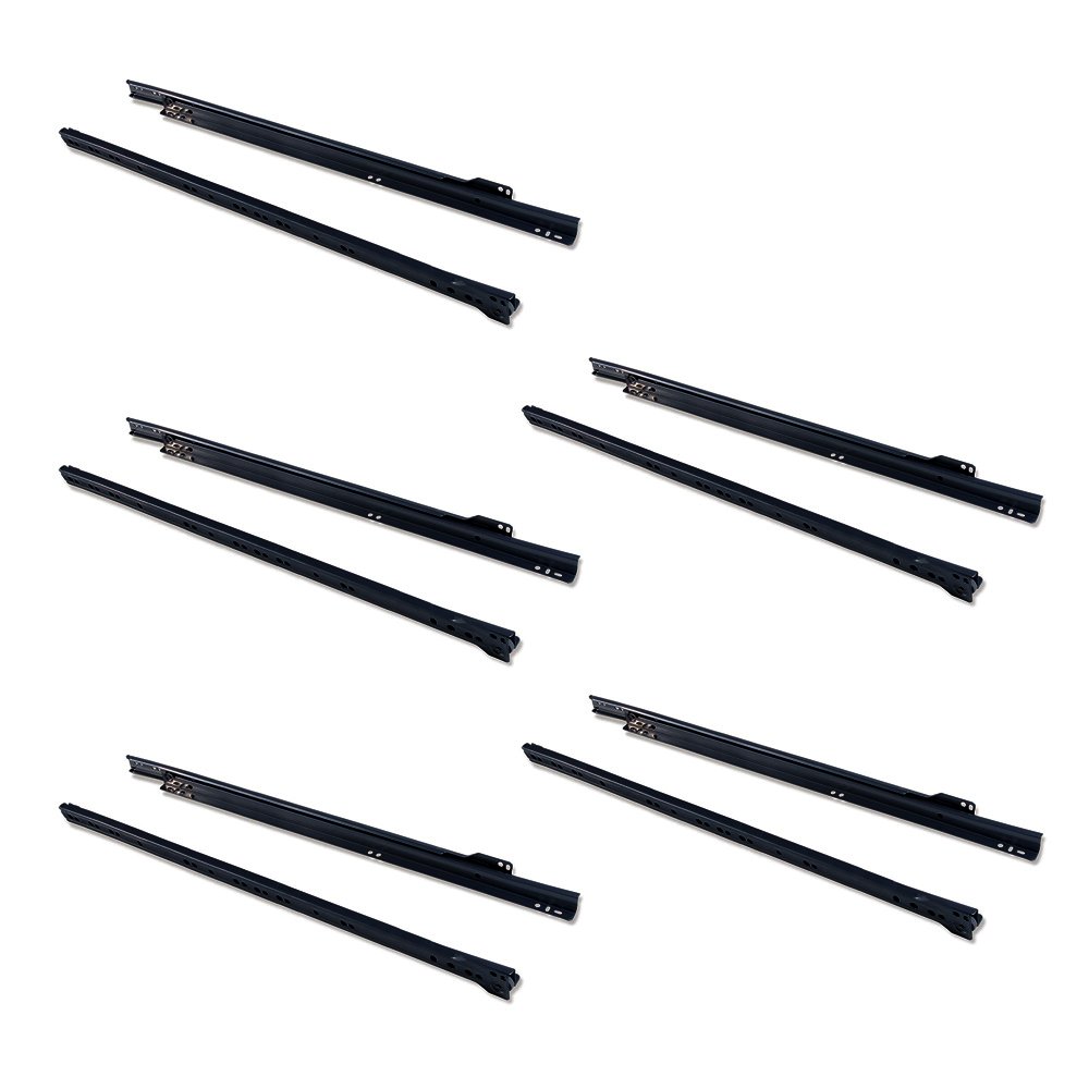 Emuca - Drawer runners 600mm (23,6 inch) with partial extension in black colour, set of 5 sliders for drawer