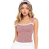 Dynvernal Gingham Square Neck Tank Top for Women Summer Y2K Sleeveless Going Out Plaid Cute Cami Shirt