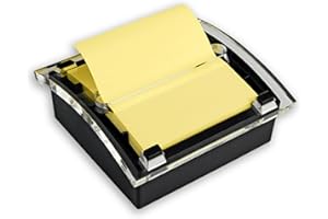 Post-it Note Dispenser, Sticky Note Holder, Black Base, Clear Top, Includes 50 Sheets of 3 in x 3 in Canary Yellow Pop-Up Notes, Classroom or Office Supplies