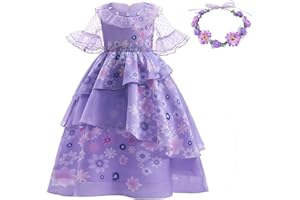 LZH Encanto Mirabel Costume Dress For Girls Cosplay Isabela Madrigal Princess Halloween Dress Up With Glasses Earrings