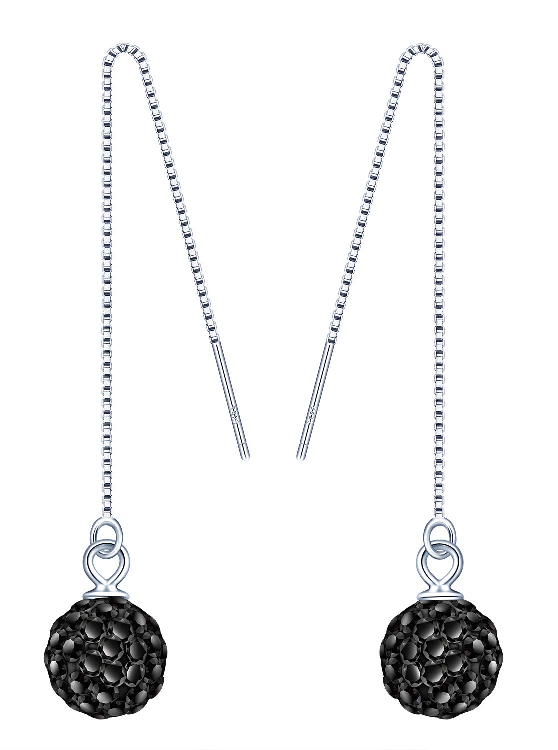 Woman's Girl's Sterling silver Earrings, 925 silver Thread, Ear Wire for girl, Color shiny crystal ball Dangle & Drop, gift for Birthday, Valentine's Day and Christmas