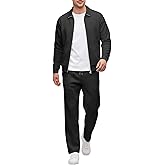 UOUA Mens 2 Piece Tracksuits Set Casual Jacquard Sweatsuits Outfits Full-Zip Jakcet & Loose Jogging Pants