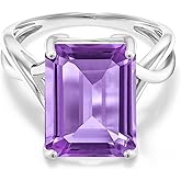 Gem Stone King 10K White Gold Gemstone Birthstone Engagement Ring | Emerald Cut 14X10MM | Wedding Engagement Anniversary Promise Gold Ring For Women | Available In Size 5-9
