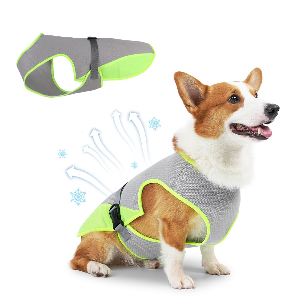 COMFPET Dog Cooling Vest for Summer, Lightweight Cooling Shirt for Small Dogs (11-22lbs), Ideal for Chihuahuas, Pomeranians, Yorkies & Other Toy Breeds, UV Protection Breathable Mesh (Green, Small)