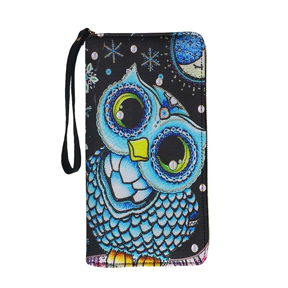 Jeiento Adorable Owl Print Women Travel Wallet Long Coin Purse Clutch Cell Phone Case with Wristlet Strap