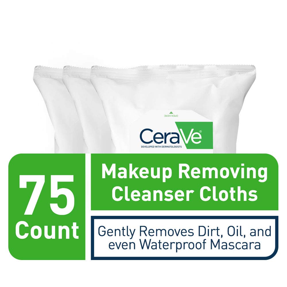 CeraVe Makeup Removing Cleanser Cloths, Wipes to Remove Dirt, Oil, & Waterproof Eye & Face Makeup, Fragrance Free, 25 Count (Pack of 3)