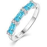 PYNZY Stackable Rings 925 Sterling Silver Baguette Ring for Women, Eternity Ring Band with Square Birthstone Jewelry