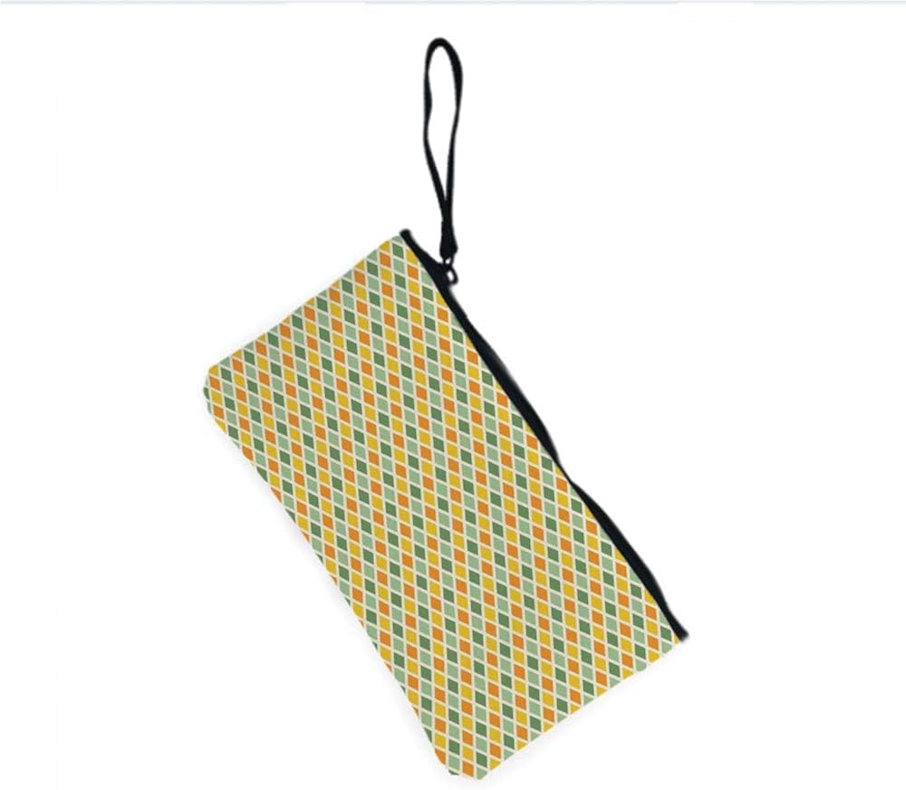 Canvas Coin Purse Zipper Coin Holder Mini Wallet Bags Cosmetic Makeup Bags,Yellow and Green Colors Striped Crossed