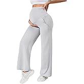 SweatyRocks Women's Maternity Pants Over The Belly Ruched Sweatpants Pregnancy Pants