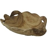 Twin Sea Turtle Decorative Bowl, 11 Inch Hand-Carved Wood Scallop Edge | Indonesian Artisan Made, Finely Sanded Beige Finish, 8 Inch Deep by 3.5 Inch High, Coastal Serveware Accent