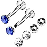 2PCS Surgical Steel Labret 16g 5/16 8mm 3mm Crystal Half Ball Monroe Tragus Cartilage Earrings Piercing Jewelry Pick Size