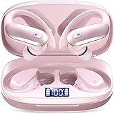 Pink Wireless Bluetooth Earbuds with Ear Hooks, Sport Headphones with Noise Cancelling Mic, Deep Bass Stereo, IPX7 Waterproof, 48H Playtime, Over Ear Earphones for Running Gym Workout