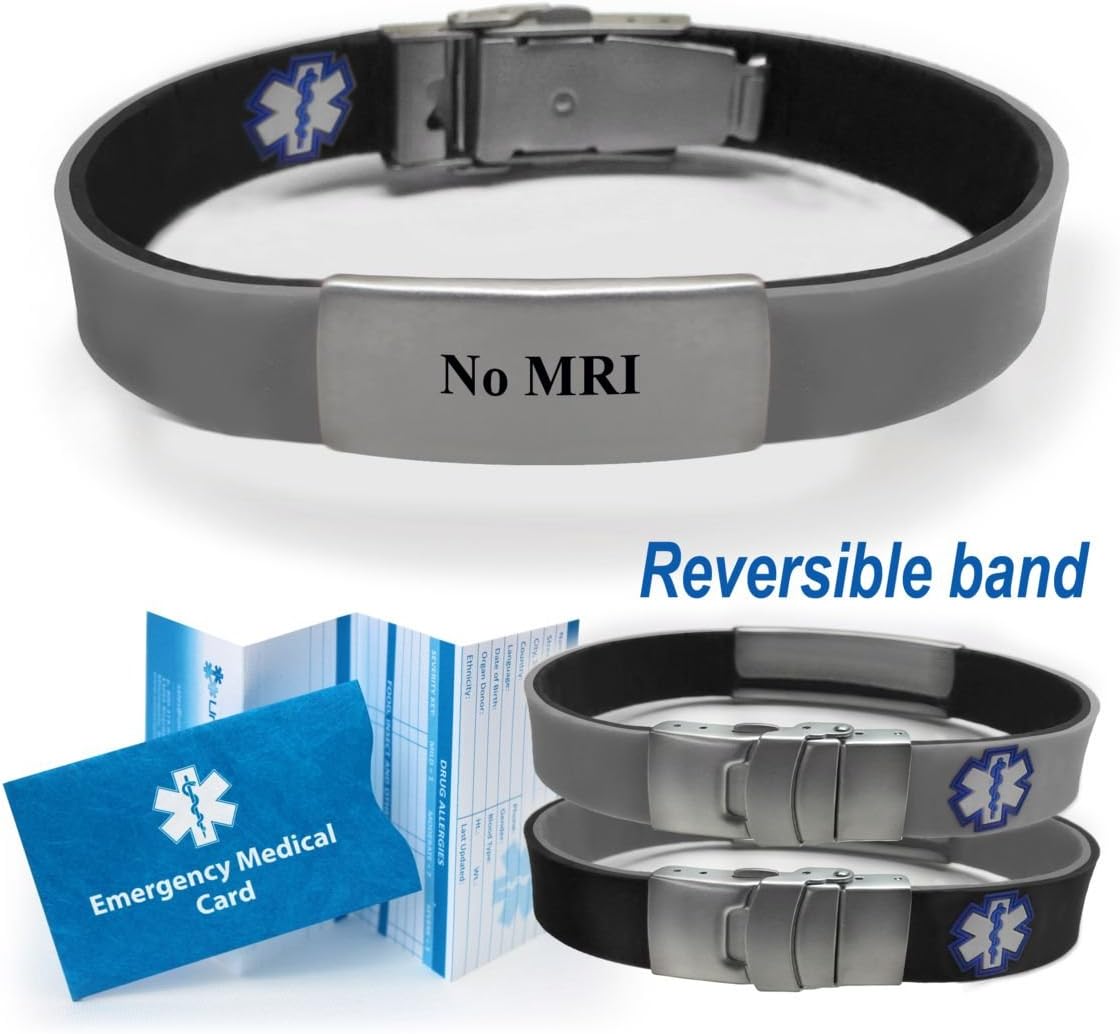"NO MRI" Sport/Slim Reversible Medical Alert ID Bracelet for Men and Women