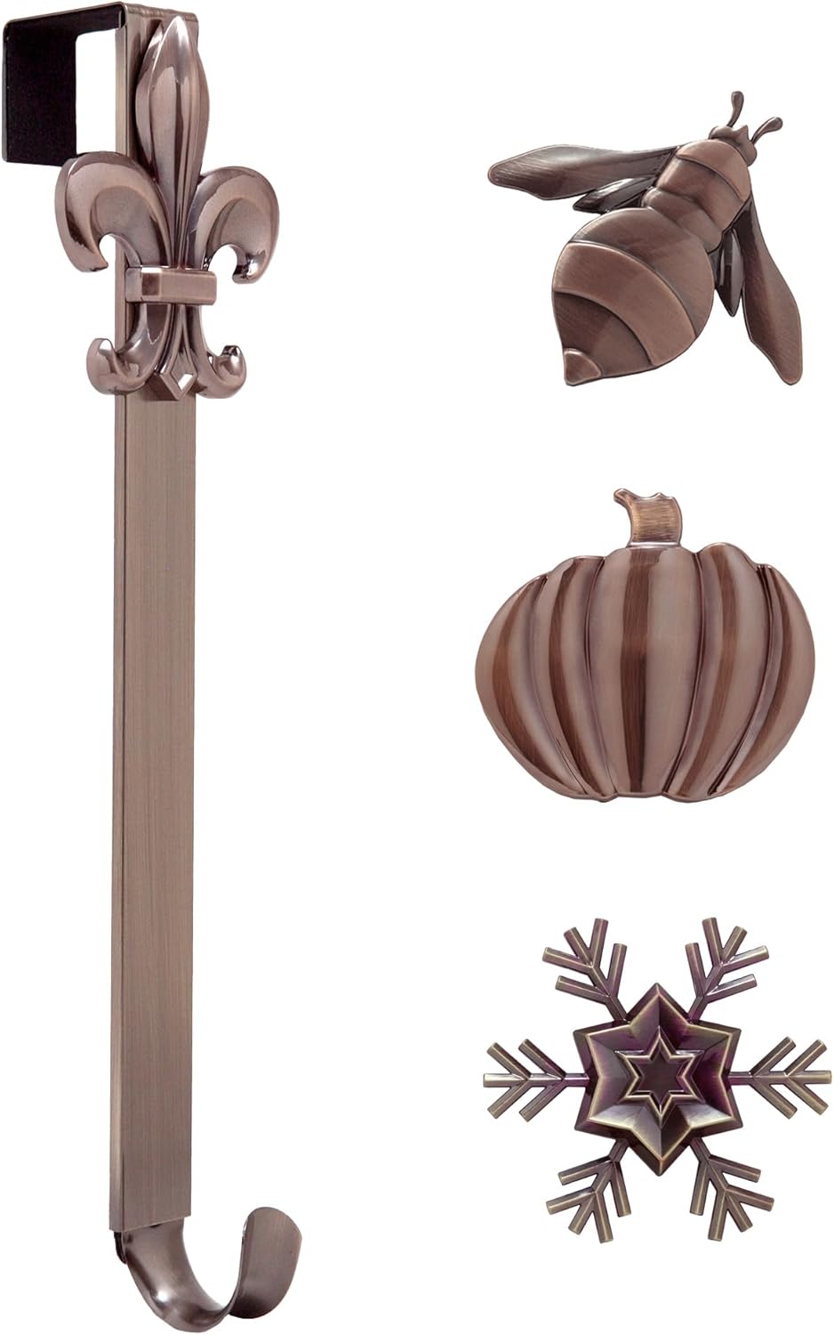 Wreath Hangers - Haute Decor Adjustable Length Wreath Hanger with 4 Interchangeable Icons - Oil-Rubbed Bronze (Bee/Pumpkin/Snowflake/Fleur de lis)