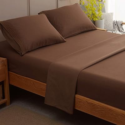 SONORO KATE Bed Sheet Set Super Soft Microfiber 1800 Thread Count Luxury Egyptian Sheets Fit 18 - 24 Inch Deep Pocket Mattress Wrinkle and Hypoallergenic-4 Piece (Brown, Queen)