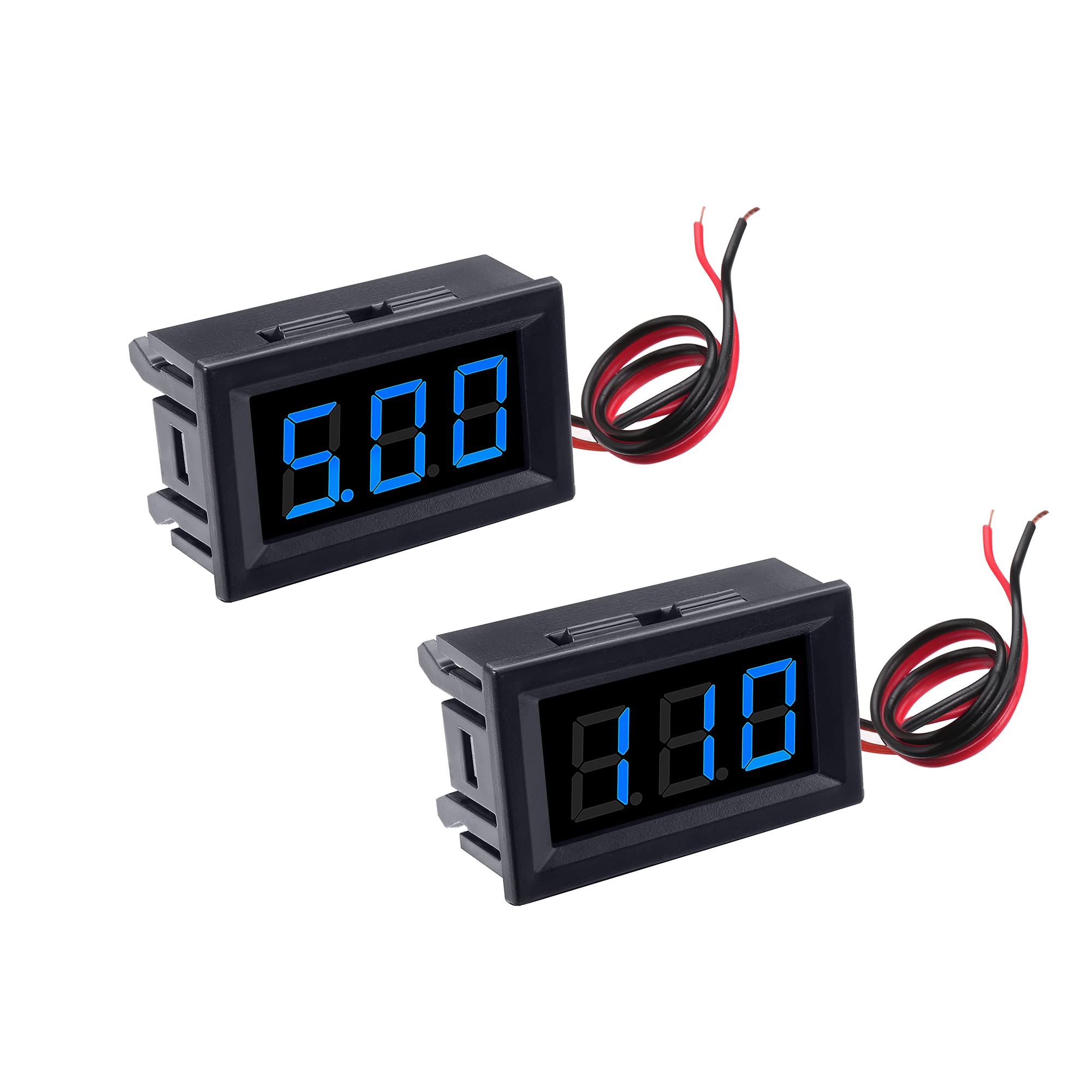 CrocSee 2Pack DC 5-120V Mini Voltmeter Blue LED Digital Display Panel Voltage Meter, 2-Wire, 0.56 Inch, for Motorcycle Battery Monitor