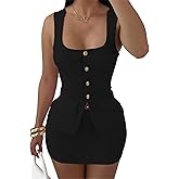 Lingt Chic Women's Summer 2 Piece Outfit Sleeveless Blazer Vest Mini Skirt Set Elegant Button-Up Suit Matching Workwear