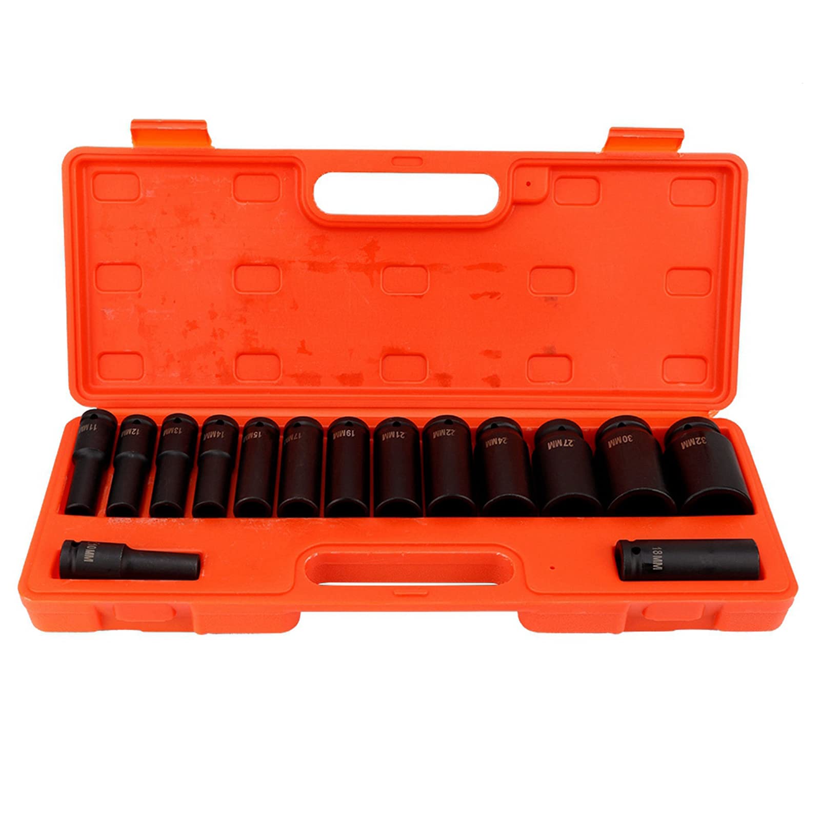 Cocoarm 1/2 Inch 15pcs Socket Set Single Hex 6 Point Design Deep Impact Socket Set 10mm, 11mm, 12mm, 13mm, 14mm, 15mm, 17mm, 18mm, 19mm, 21mm, 22mm, 24mm 27mm, 30mm, 32mm