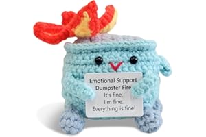 ROVYFOTA Emotional Support Crochet Dumpster Fire with Positive Card，Positive Room Decor Cute Knitted Toys Funny Crochet Support Buddies Gifts for Friends