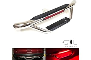 RZGMTSPT Polished Chrome 36" Towing Hitch Trailer Tow Hitch Step Bar Drop Step 3" Round Curved Rear Bumper Guard with Red LED Brake Stop Light for 2" Receiver SUV Pickup Truck