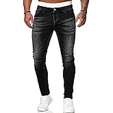 HUNGSON Men's Ripped Skinny Jeans Stretchy Slim Fit Jeans Pants for Men