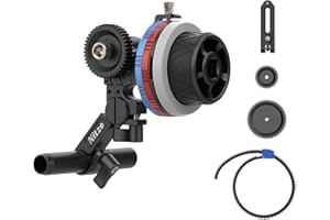 Nitze Mini Follow Focus, with 15mm Rod and Rod Clamp, Gear Ring Belt, 3 Reversible Drive Gears and 2 Marking Disks, Supports 