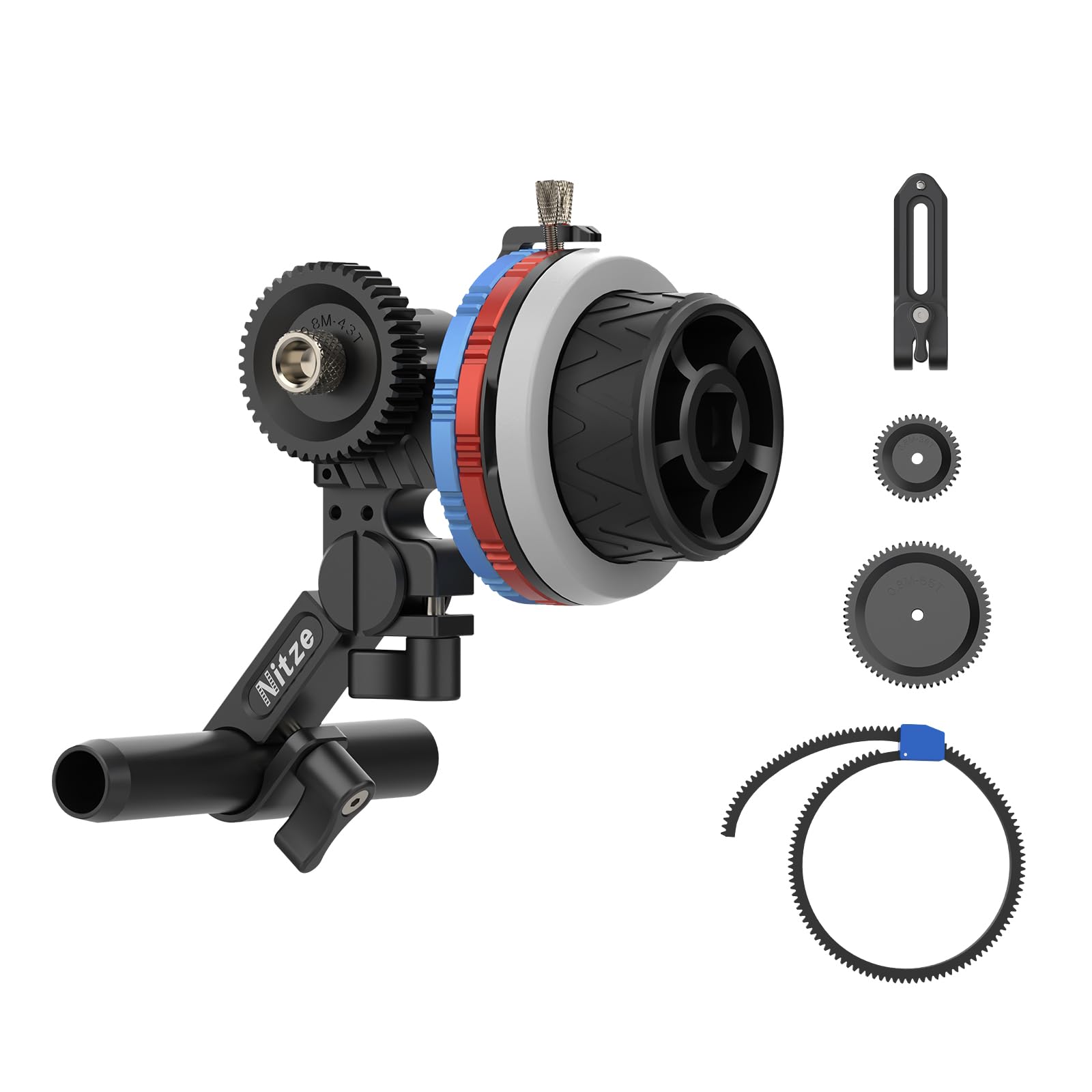 Nitze Mini Follow Focus Kit with 3 Reversible Drive Gears, 2 Marking Disks, Gear Ring Belt, 15mm Rod and Clamp with NATO Rail, Support A/B Hard Stops and 360° Infinity Zoom - MF15C