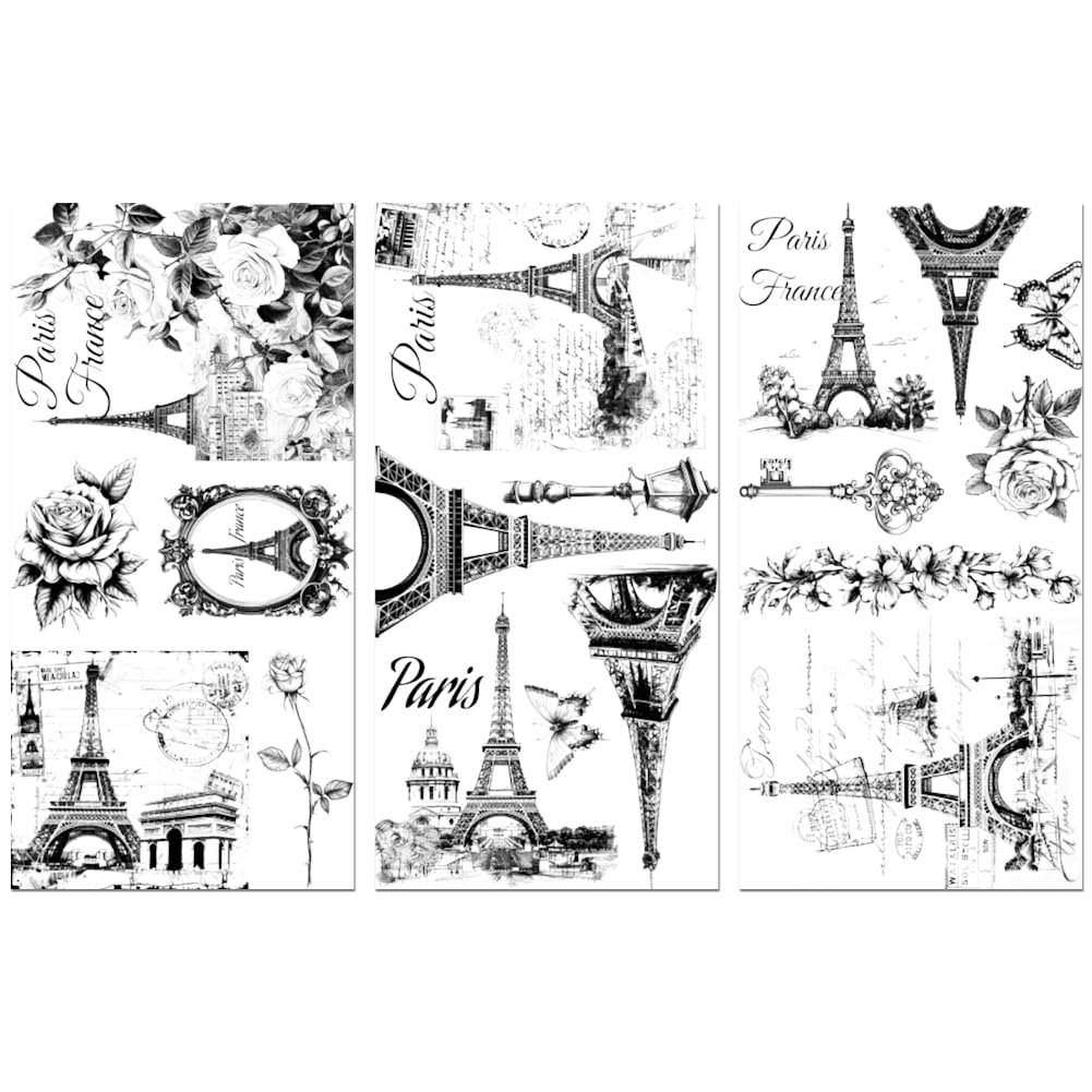 Peacoblue Rub on Transfer Decals for Furniture Crafts 6"x12", 3Pcs Vintage Black and White Tower Waterproof UV DTF Transfer Decals Sticker for Dresser Lingerie Chests Drawer Glass Porcelain Wood — image 1