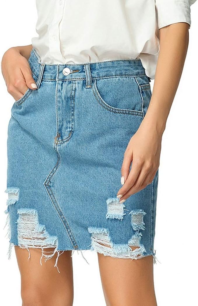 shredded denim skirt