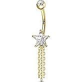COCHARM 14K Gold Plated Belly Button Rings 925 Sterling Silver Belly Navel Rings for Women Star Navel Piercing Jewelry