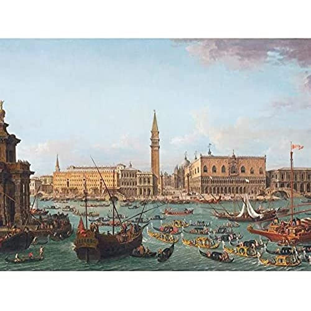 Joli Gondola Boats Procession Venice Painting Art Print Canvas Premium Wall Decor Poster Mural
