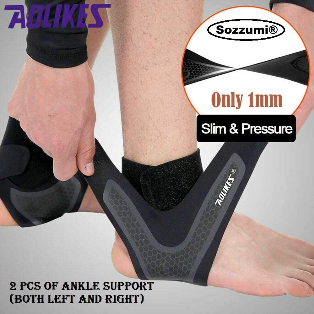 Sozzumi® AOLIKES Sport Ankle Support Sleeve & Bandage Wrap For Foot Compression Brace Guard (Left & Right (2 Pcs))