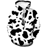 Hisayhe Unisex Novelty Hooded Sweatshirt 3D Cow Print Funny Hoodie Pullover