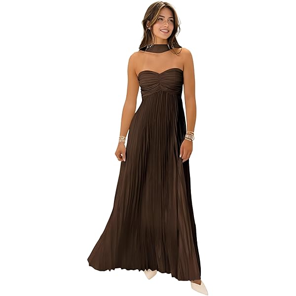 Amazon.com: Women Bridesmaid Dresses with Scarf Strapless Pleated Flowy  Solid Long Formal Wedding Guest Dress Womens Fall Dresses (Black, S) :  Clothing, Shoes & Jewelry