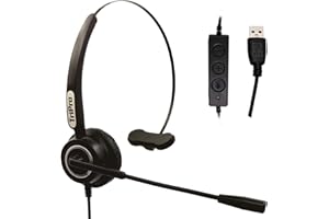 TriPro Monaural USB VoIP Headset for Computer Internet Calls, VoIP Communication, Skype, Webinar, Softphone, Call Center with Noise Cancelling Microphone and Volume Adjuster