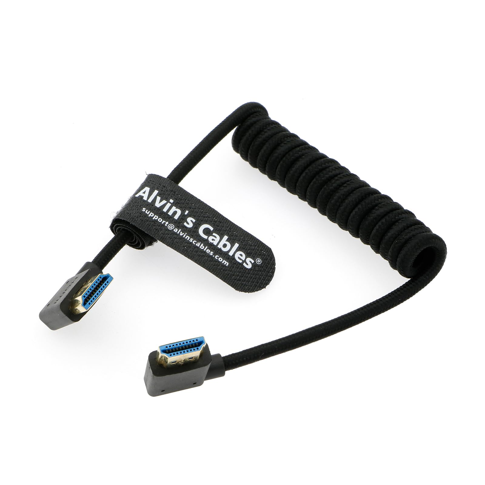 Alvin's Cables 8K 2.1 HDMI High Speed Braided Coiled Cable Left Angle to Right Angle for Atomos Ninja V, Portkeys BM5, for Feelworld Monitor, for Canon C300, Z CAM E2, Sony FS5| FS7| A7S3 Cameras — image 1