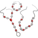 MMIUAEG Ethnic Turquoise Earrings Necklace Bohemian Western Jewelry Sets for Women Geometric Flower Round Red Turquoise Necklace Earring Sets Statement Party Jewelry