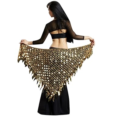 YuanDian Damen Dreieck Bauchtanz Wickel Hüfttuch Gürtel Hüfte Schal Wrap Pailletten Mermaid Professionelle Tribal Arabischen 