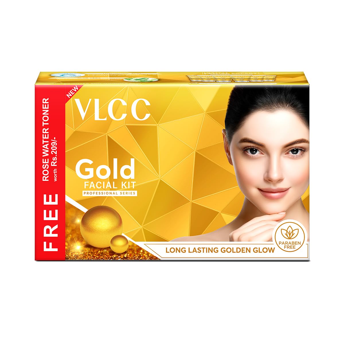 VLCC Gold Facial Kit with FREE Rose Water Toner - 300g + 100ml | 24K Colloidal Gold And Aloe Vera At Home Facial Kit | Bright & Radiant Complexion, Skin Cell Regeneration | Instant Glow Facial