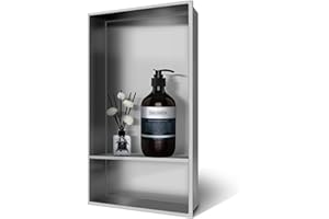 BATHFINESSE Shower Niche Insert Tile Ready, Bath Niche 13 × 25 Double Shelves, Recessed Niche Shower for Bathroom Storage, Brushed Nickel