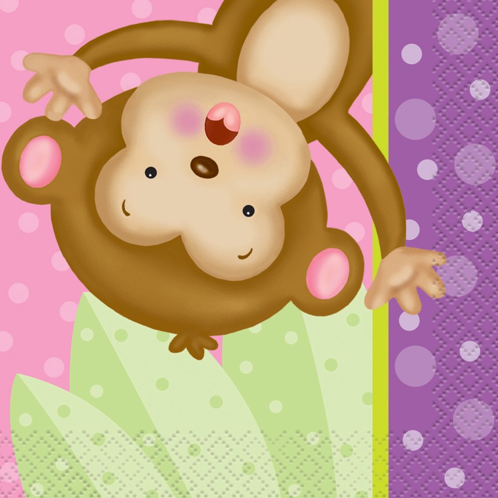 Unique Party 49711 - 5" Girl Monkey Baby Shower Napkins, Pack of 16