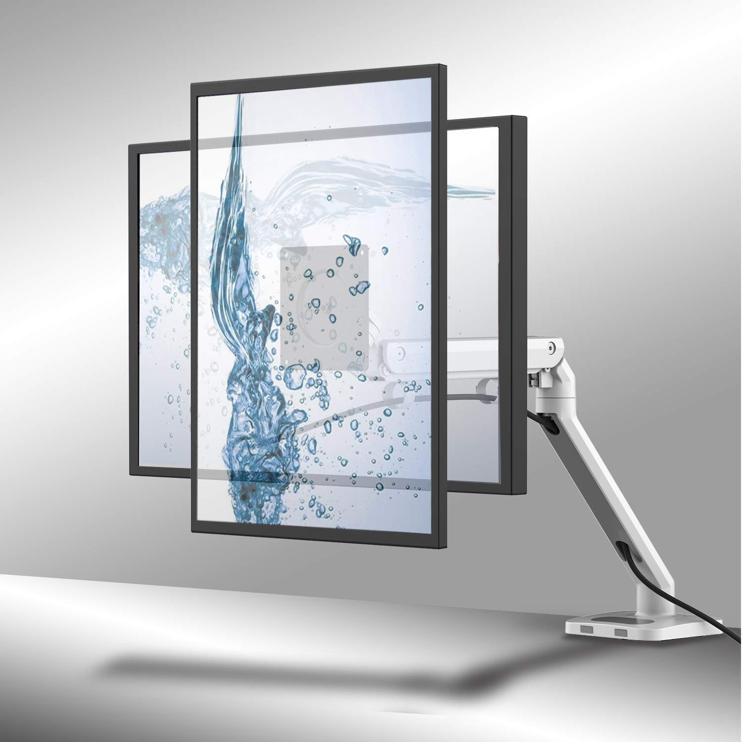 Bemorergo Monitor Mount Stand - Adjustable Single Arm Desk Vesa Mount, Gas Spring Single Monitor Mount, with 2-in-1 Heavy Duty Base, Fits 17 to 32 inch LCD Computer Monitors up to 21lbs, Aluminum