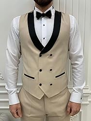 Wangyue Slim Fit Suit for Men Khaki 3 Piece Tuxedo