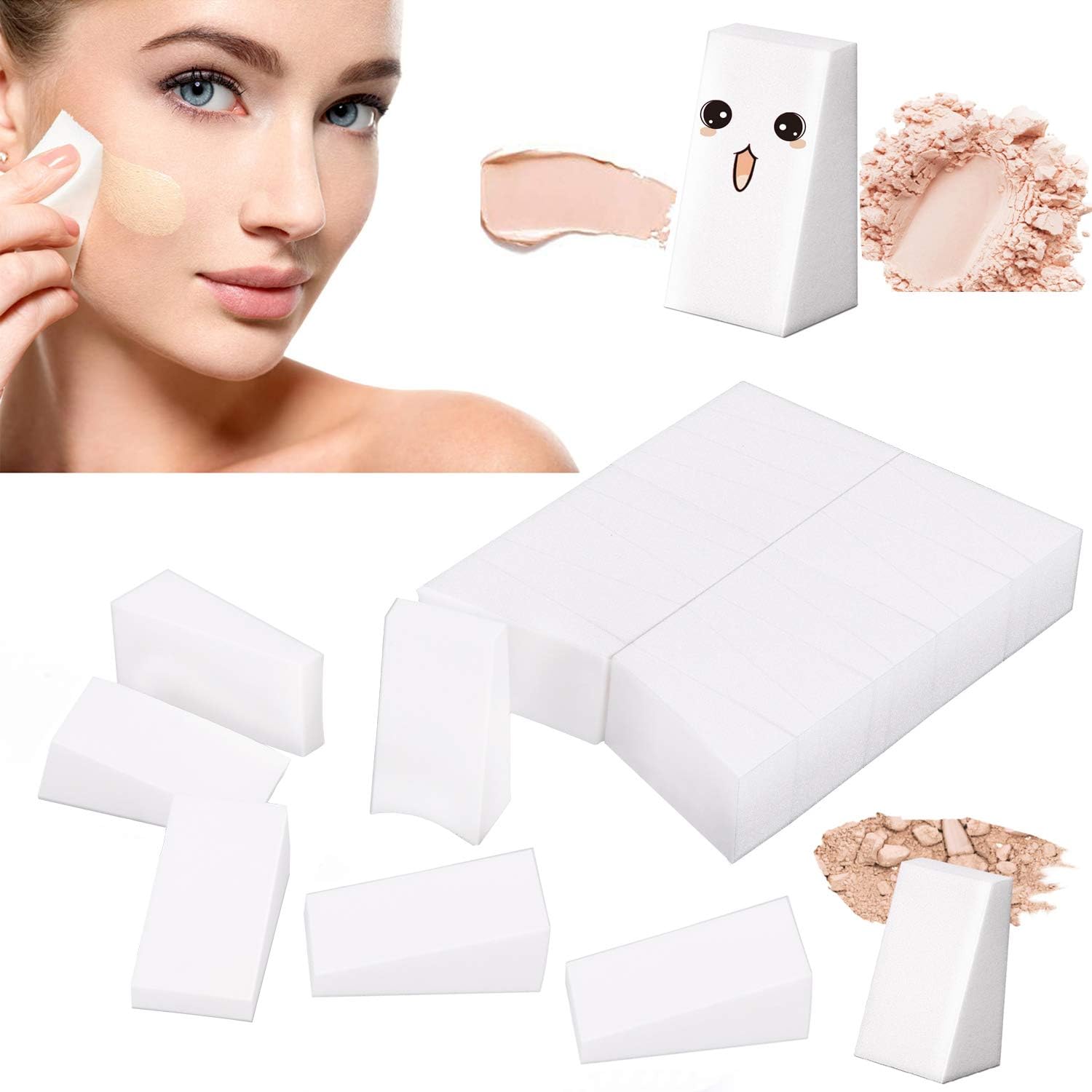 Sweetcube 100 Pcs Makeup Sponges Wedge, Milky-White Cosmetic Sponges, Latex-Free Cosmetic Wedges -Great for Blending Foundation and Concealer-Best Makeup Wedge Applicators
