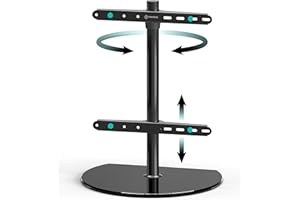 ONKRON Tabletop TV Stand for 32-65 Inch TVs up to 77 lbs, Height Adjustable TV Swivel Stand max VESA 400x400, Tabletop Universal TV Stand with Tempered Glass Base/Pedestal Television Stand Black