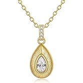 Women's 925 Sterling Silver Teardrop Cubic Zirconia Gold Pendant Necklace, Elegant Jewelry for Daily Wear and Gifting