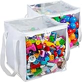 2 Pack Extra Large Toy Storage Clear Bags with Zipper 14"x14"x14" Clear Plastic Bins with Handle, Toy Organizer for Kids playroom, Blocks, Clothes, Stuffed Animal Storage